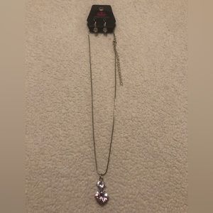 Paparazzi Double white gems with silver chain and earrings